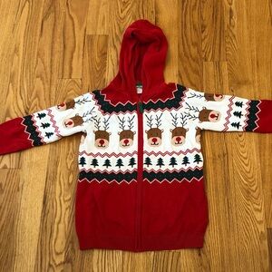 Gymboree Kids Christmas Reindeer Hooded Zip Up Sweater Size 10